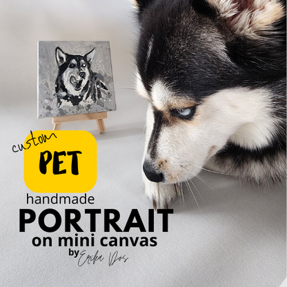 Mini custom pet portrait on display easel hand-painted